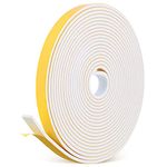 Window Draft Excluder Tape Self Adhesive Foam Tape Weatherstripping Door Window Seal Door Draught Excluder Waterproof Foam Seal Strip (White, 6 x 3 mm/ 6 Meter Long)