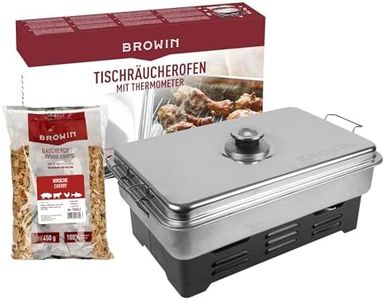 BROWIN Edelstahl Tischräucher-Set mit Thermometer 330010 |inkl. Holzhackschnitzel | Tischräucherofen | Fisch & mehr Grillen und Räuchern | Camping-Zubehör