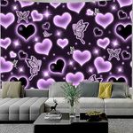 MEETSIOY Cute Purple Heart Tapestry Fantasy Black Butterfly Aesthetic Tapestry Hippie 2000s Y2K Teen Girls Tapestries Wall Hanging for Women Nursery Bedroom Living Room Bedroom College Dorm