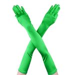 DreamHigh Womens 22" Finger Mittens Over Elbow Long Black/White Evening Gloves, Green, One Size