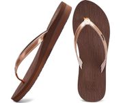 KuaiLu Womens Fashion Flip Flops Ladies Lightweight Summer Beach Yoga Mat Thong Sandals with Comfortable Arch Support Brown Size 6