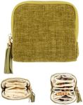 Travel Jewelry Case,Jewelry Travel Case with Zipper& Tassel, Portable Velvet Travel Jewelry Organizer Bag with Multiple Compartments for Necklaces, Bracelets & Rings (Green)