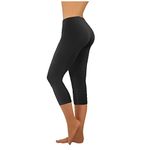 Generic Womens Cropped Leggings Seamless Stretch Capri Yoga Pants Ladies Summer Opaque 3/4 Length Scrunch Leggings Slim Fit Plain Gym Leggings for Running Workout Sorts