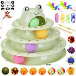 Gefryco 26pcs Cat Toys Roller 4-Level Turntable for Indoor Cats, Self Play Cat Toy with Colorful Balls, Interactive Kitten Puzzle Toys, Fun Kitty Exercise Toys (Green)