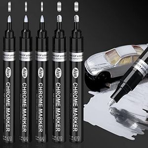 5 Chrome Paint Pen - Mirror Chrome Marker for Plastic Model Metal Repair Kit Tire DIY, Liquid Chrome Pen, Metallic Silver Permanent Marker Reflective, Waterproof Chrome Paint Pen (2-3mm / 1mm / 1-3mm)