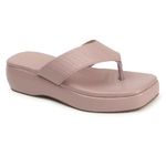 Smart & Sleek Women's Slip-On Thong Sandals with Quilted Strap, Tan Colour, Platform Heel (LAVEDNDER, UK Footwear Size System, Adult, Women, Numeric, Medium, 3)