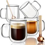 Comfome Double Wall Glass Coffee Mugs, Clear Glass Coffee Mugs Set of 4,Double Insulated Glass Coffee Mug,Glass Mugs for Hot Beverages (12 oz)