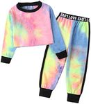 Betusline Girls 2 Piece Outfits Girls Cropped Sweatsuit Pants Outfit Clothes Set, 4T-14 Years, Multi Tie Dye Long, 6-7 Years