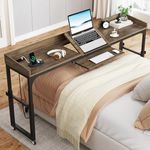 Tribesigns Height Adjustable Overbed Table with Wheels, Queen Size Over Bed Desk with Adjustable Tilt Stand, Mobile Laptop Cart Computer Desk with Outlets & USB Ports (Dark Gray)