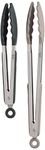 Tovolo Kitchen Cooking Stainless Steel Tongs 9" & 12" with Silicone Grip & Easy Lock Mechanism for Serving, Salad, and Ice, Set of 2, Charcoal & Slate Gray.