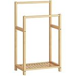 HOOBRO Freestanding Towel Rack, Blanket Ladder, Quilt Rack with Storage Layer, Bamboo Display Stand, Simple Style, for Bedroom, Living Room, Bathroom, Sturdy and Stable, Natural Color YL02LB01