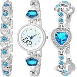 Acnos Stainless Steel Analog Watch For Girl New Heart Designer Dial Skyblue Stone Watch Two Bracelets Combo, Silver Band