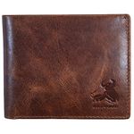 BULL GUARD Mens RFID Blocking Bifold Wallet Soft Genuine Leather Brown Western