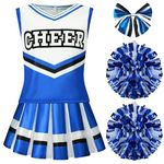 Spooktacular Creations Cheerleader Costume for Girls, Cute Cheerleading Outfit, Cheer Uniform for Halloween Dress Up Blue L