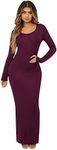 Floerns Women's Solid Long Sleeve Scoop Neck Bodycon Pencil Maxi Dress Maroon XS