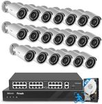 PANOOB 32 Channel Security Camera System, 4K 32CH PoE NVR 8TB HDD, 20x 5MP Wired Surveillance IP PoE Cameras Outdoor with AI Human Detection, Built-in Microphone, 100ft IR Night Vision, PB37F2032-5M