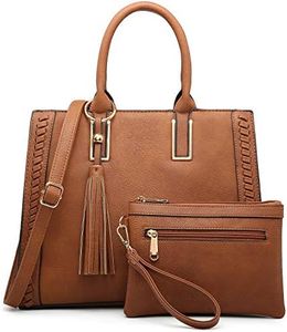 Dasein Purses Handbags for Women Satchel Vegan Leather Shoulder Bags Work Tote for Ladies with Matching Clutch (Brown)