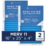 Medify Air 16x25x4 Filter - MERV 11 HEPA Air Cleaning (2-Pack) - Pleated HVAC AC Furnace Air Filters Replacement - Actual Size: 15.67 x 24.6 x 4.29 Inches (MERV 11, 2-Pack)