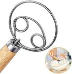 Lonimia Danish Dough Brush, Danish Dough Whisk 13 Inch Dutch Whisk Egg Beater Danish Dough Whisk with Wooden Handle Mixer 304 Stainless Steel Wire for Bread Cake Making