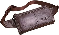 Leather Fanny Pack Waist Bag for Men Women Travel Hiking Running Hip Bum Belt Slim Cell Phone Purse Wallet Pouch, Coffee