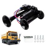 Gobesty Air Horn 12V, 600DB Super Loud Car Horn, Double Tube Train Horn with Compressor, Airhorn for Truck, Train, Car, Van (Black)