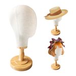 TINGSING 21" Wig Head Stand, Mannequin Head Hat Display Stand Wig Holder Dome Canvas + Detachable Wood Stand, Canvas Block Mannequin Head Model Hat Rack Fabric Head