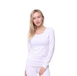 Women Thermal Underwear Winter Top Jumper Vest Ladies Base Layer Soft Lightweight Warm Fleece Lined Warm Long Sleeve Shirt White Small