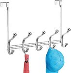 iDesign York Metal Over The Door Organizer, 5-Hook Rack for Coats, Hats, Robes, Towels, Jackets, Purses, Bedroom, Closet, and Bathroom, 15.28" x 5.25" x 11", Chrome