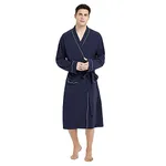 U2SKIIN Mens 100% Cotton Robe Lightweight Knit Bathrobe(Navy Blue, L/XL)