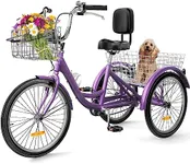 YITAHOME Adult Tricycle, 24 Inch 3 Wheel Bikes, 1 Speed Trike Bike for Adults with Removable Baskets, Cruiser Bike for Seniors Women Men Shopping Picnic Outdoor Sports, Purple