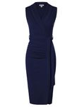 GRACE KARIN Ladies Shawl Collar Bodycon Midi Dress Sleeveless Wrap Slit Navy Blue Desses for Cocktail Party Night Size 16