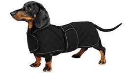 Warm Thermal Quilted Dachshund Coat, Dog Winter Coat with Warm Fleece Lining, Outdoor Dog Apparel with Adjustable Bands-Black-S