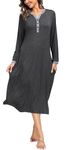 Vlazom Women's Long Nightgown Soft Baggy Nightdress Plus Size Nightshirt V Neck Sleep Dress Sleepwear Loungewear with Pockets, B-Dark Grey, M