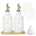 Sunal Olive Oil Dispenser Bottles with Tray for Kitchen,Set of 2 Olive Oil Dispenser,350ml/11.8oz Glass Oil and Vinegar Dispenser Set with Weighted Pourer and Waterproof Label&Silicone funnel,White