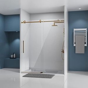 DELAVIN 56-60" W x 75" H Frameless Sliding Shower Door, Frameless Shower Door, Shower Glass Door with 5/16" (8mm) Clear SGCC Tempered Glass, Explosion-Proof Film, Stainless Steel Hardware, Gold