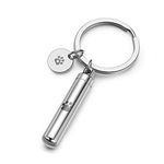 PiercingJ Personalized Custom Engraved Pet Sympathy Keychain Stainless Steel Pet Cat Dog Paw Cylinder Bottle Pendant Locket Cremation Urn Key Ring Keepsake Memorial Ashes Filler Jewelry