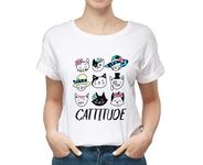 Vegon Kart Kitty Cattitude 100% Cotton Round Neck Graphic Printed T Shirt for Women, Cartoon t Shirts, Music t Shirt for Women Girls, Cat Lover t Shirt.