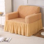 HOKIPO Elastic Stretchable 280 GSM Turkish Bubble Sofa Frill Cover with 1 Seater, Light Brown (AR-4602-B2)