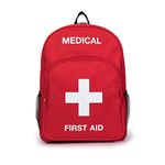 Jipemtra Red Emergency Bag First Aid Backpack Empty Medical First Aid Bag Treatment First Responder Trauma Bags for Cycling Hiking Outings Camping Daycare (Red)