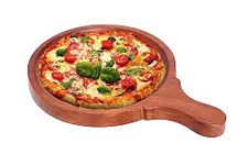 VOODY KRAFTS Wooden Pizza Platter/Pan/Bat/Snack Serving Plate for Home and Cafe (Round | Slim | 9 Inch | Brown) for 8 inch Pizza