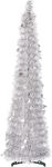 FINGOOO 5ft/1.5m Collapsible Christmas Tree Silver Tinsel Pop Up Coastal Christmas Tree for Holiday Xmas Decorations, Home Display, Office Decor