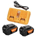 20V 6.0Ah Replacement Battery Charging Kit for Dewalt, Includes 2 20V Max Batteries and 1 2-Ports Charger Compatible with Flexvolt 20V/60V Battery DCB206 DCD/DCF/DCG/DCS Series Cordless Power Tools