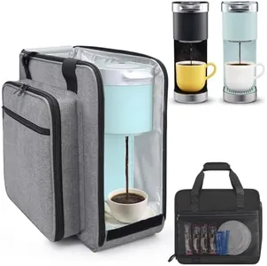 Portable Carrying Coffee Maker Travel Bag Match for Keurig K-Slim/K-Express/K-Iced, Single Serve Coffee Machine Travel Bag with Padded Shoulder Straps Includes Multiple Storage Bags, Grey