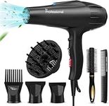 Professional Hair Dryer, JIAABCHOMO 2500W Hairdryer, Fast Dry Ionic Hairdryer with Diffuser, Brush and Nozzle, Hairdryers for Women, 2 Speeds, 3 Heat Setting and Cool Button