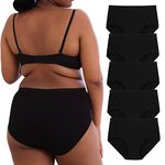 INNERSY Womens Underwear High Waist Knickers Big Cotton Pants Ladies Briefs Black Panties 5 Pack (26-28, Plain Black)