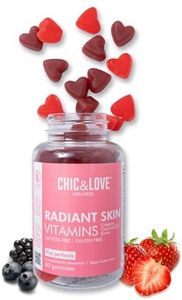 CHIC&LOVE Gominolas para el cuidado de la Piel para Mujer | Vitaminas A, E, C, Biotina (B7), Coenzima Q10, Colágeno | SIN Gluten, SIN Lactosa | Sabor Frutos Rojos (60 Gominolas, 1 mes)