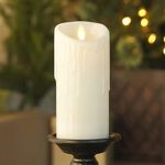 Luminara White Wax Drip Flameless Candle LED Battery Operated Moving Flame Lights Pillar (3 x 6.5 inch) Unscented Real Wax with Dripped Edge, Timer