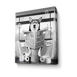 Funny Husky Dog Wall Art Black and White Dog Bathroom Print Farmhouse Bathroom Animals Wall Decor Dog Sitting in Toilet Reading Newspaper Painting Framed Artwork for Toilet Bathroom 12x16 inch
