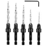 Yakamoz Countersink Drill Bit, 5 PCS HSS Hex Adjustable Deepth Countersink Drill Bit with Power Drill Parts Black Power Tool Parts Mini Hex Wrench