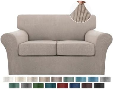 Turquoize 3 Piece Sofa Covers for 2 Cushion Couch Sofa Slipcover Soft Couch Cover for Dogs-Washable Sofa Furniture Covers with 2 Individual Cushion Covers, Thick Jacquard Fabric (Loveseat, Sand)